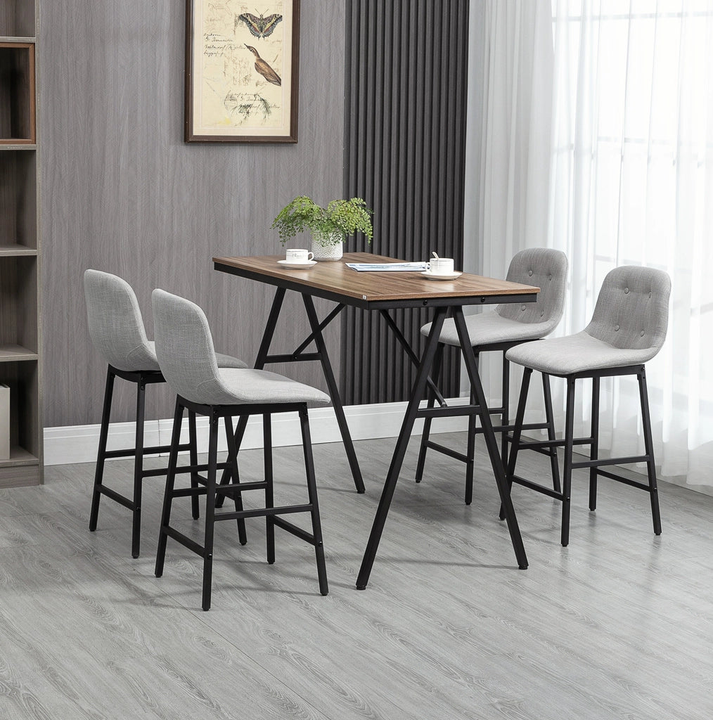 Set bartavolo 5 pezzi con 4 sgabelli, design moderno in metallo e tessuto effetto lino, 120x60x91 cm