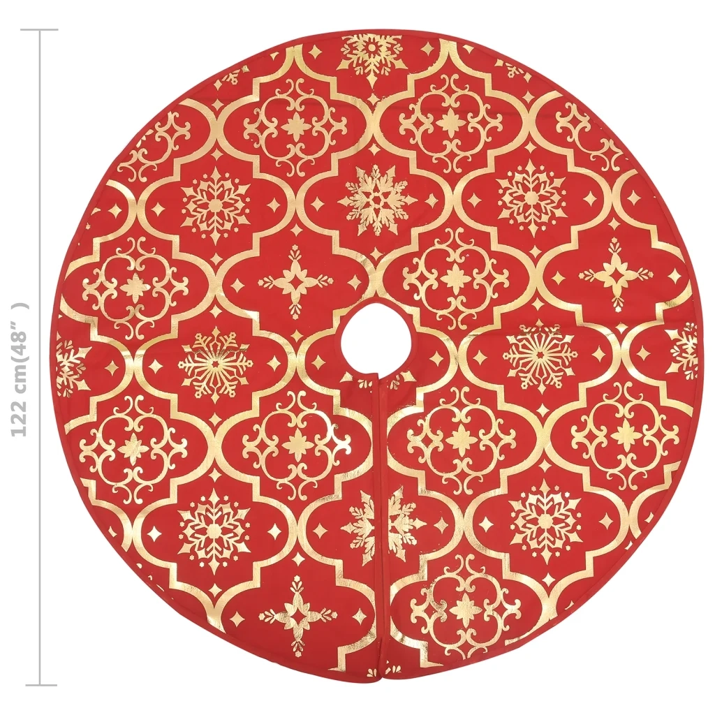 Gonna per albero di Natale di lusso con calza rossa 122 cm in tessuto 330276