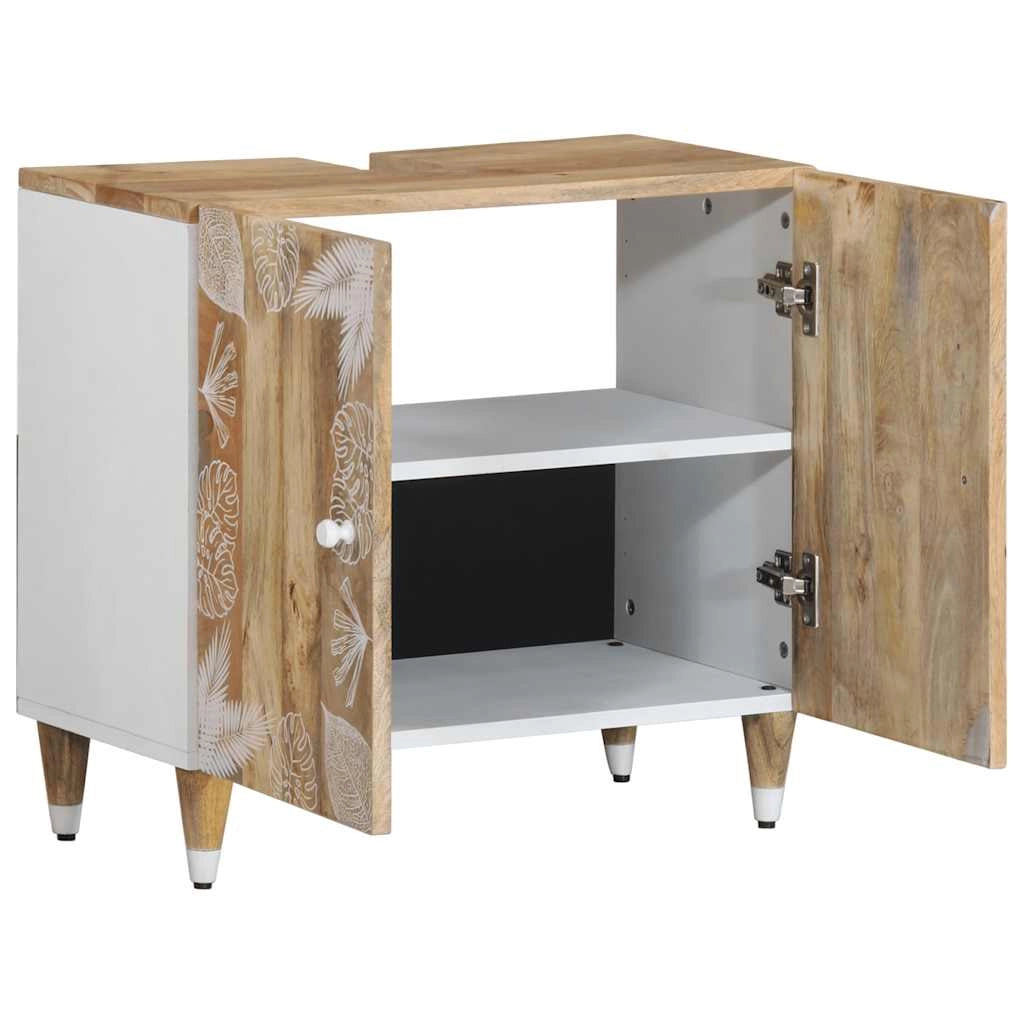 Elegante mobiletto da bagno retrò 62 x 33 x 58 cm pratico contenitore in legno massello di mango 02_0057849