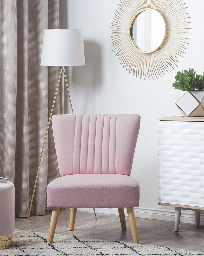 Poltrona rosa soggiorno Gambe in legno capitonné verticali senza braccioli