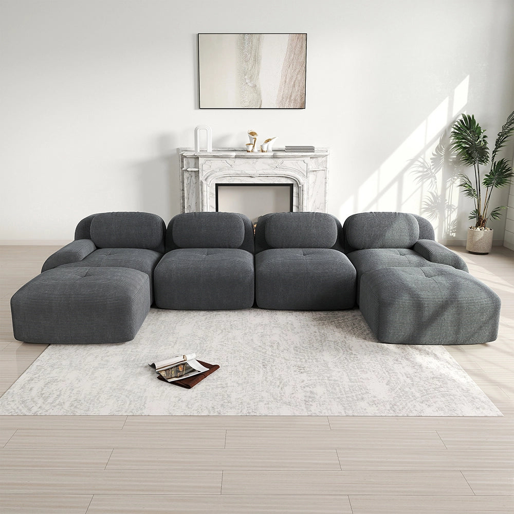 Divano a U senza montaggio - Xylo - Velluto traspirante, braccioli XL, 32D, grigio