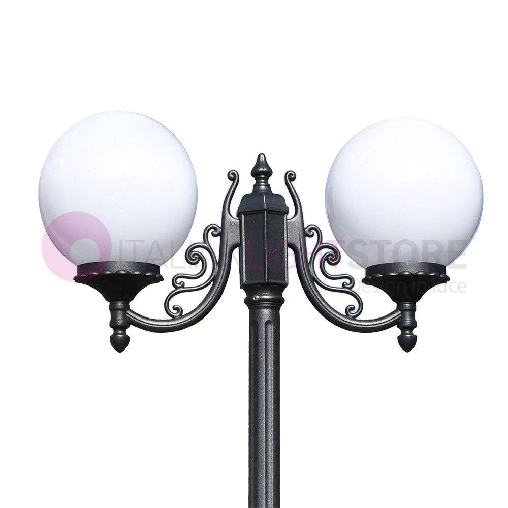 ORIONE ANTRACITE Lampione a 2 luci per Esterno Giardino con sfere globi policarbonato d.25