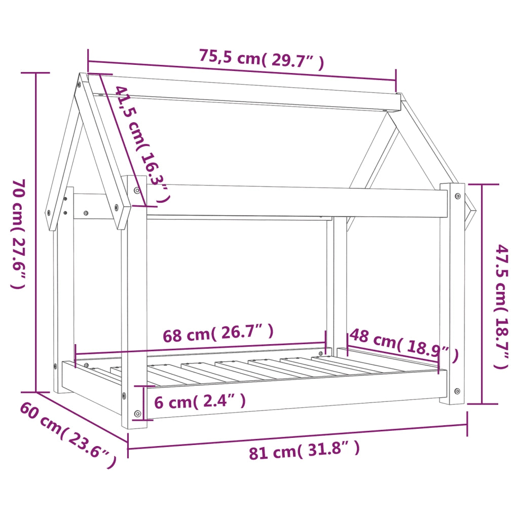 Cuccia per Cani Grigia 81x60x70 cm in Legno Massello di Pino 822209