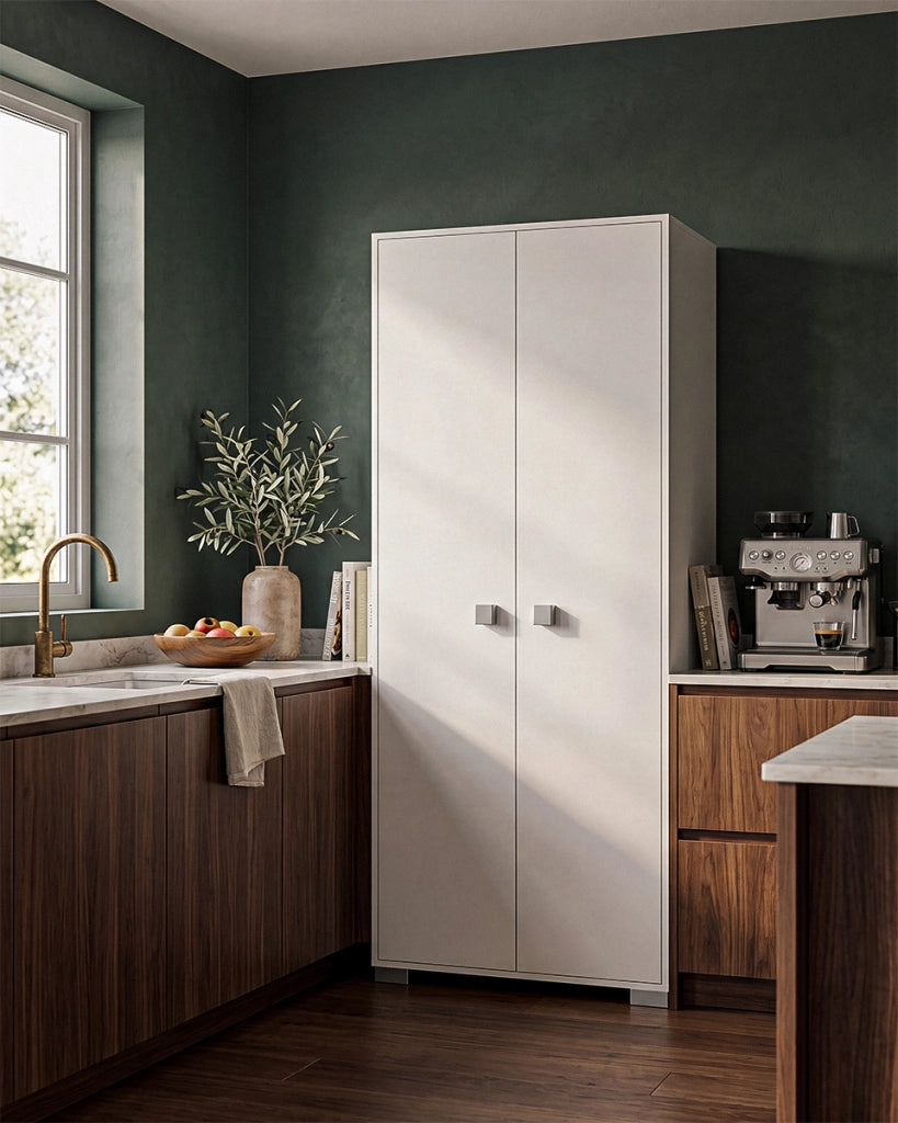 Armadio multiuso Clara 2 ante - Mobile contenitore dispensa salvaspazio - Colore Bianco - 5 ripiani interni - 75x180x35 cm_