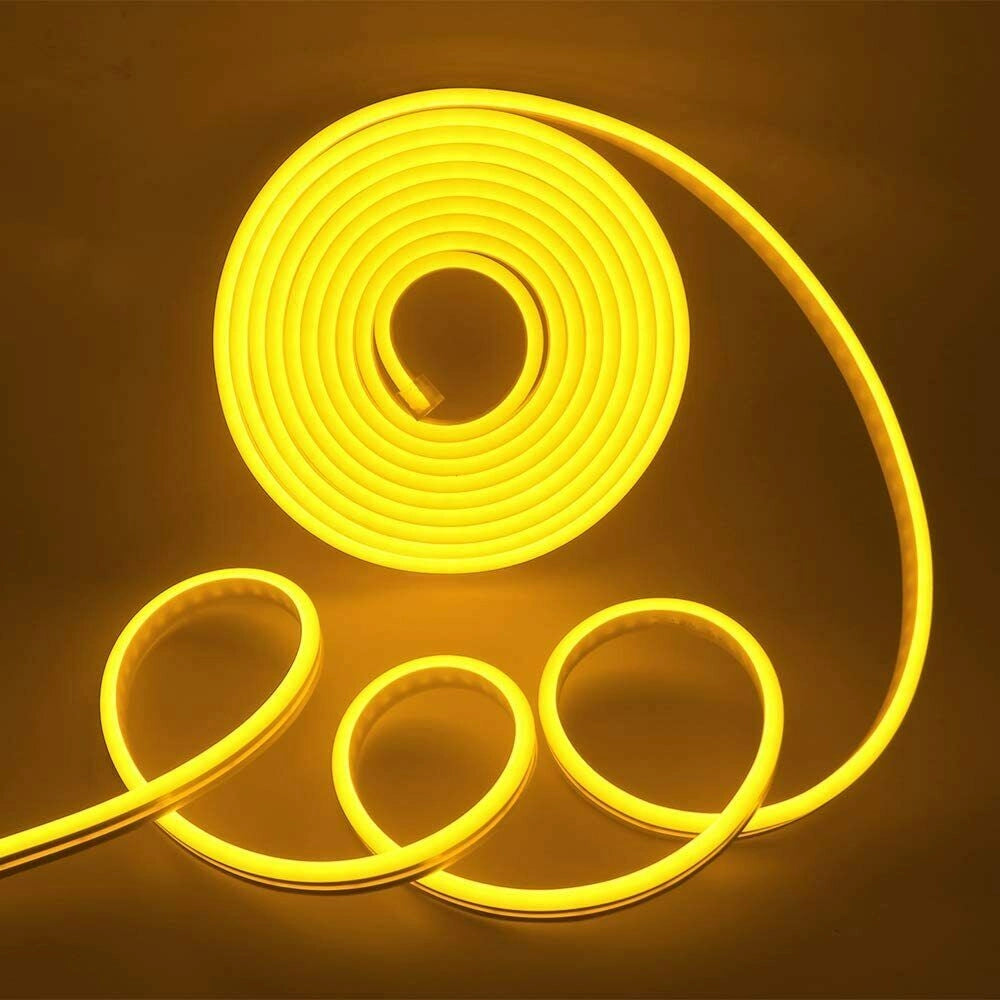 Striscia Led Effetto Neon IP65 Esterno 12V Flessibile Tagliabile Luce Gialla