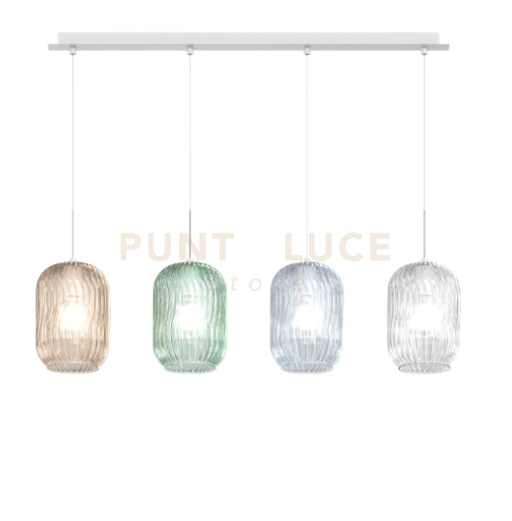 SOSPENSIONE BIANCO 4 LUCI RETTANGOLARE VETRI AM + VE + BL + TR 1181BI-S4 R-MC