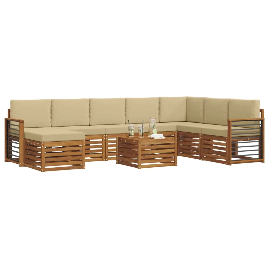 Set di divani da esterno con cuscino 9 pcs Naturale e Beige