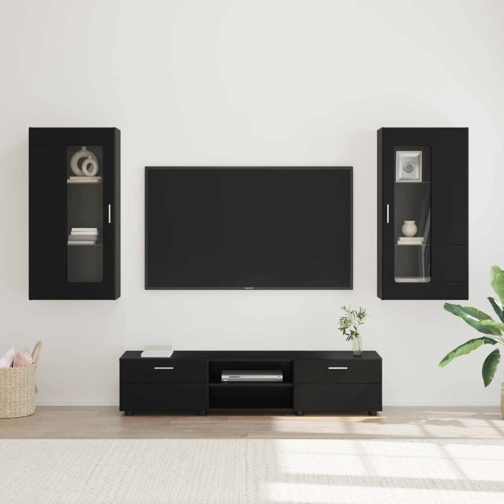 Set mobile TV con cassetto FLORIN 3 pcs Nero Legno multistrato