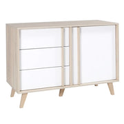 Comò 1 porta e 3 cassetti MALMO color rovere chiaro e bianco