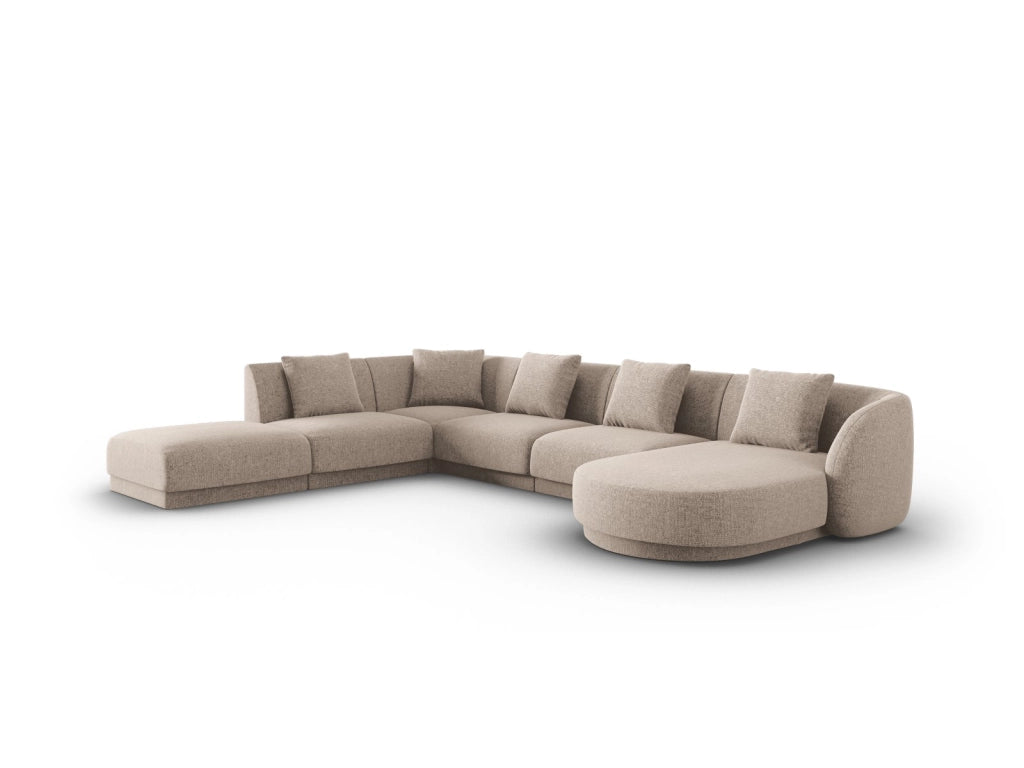 Cosmopolitan Design - Divano panoramico sinistro "Tulum" 6 posti in ciniglia beige 