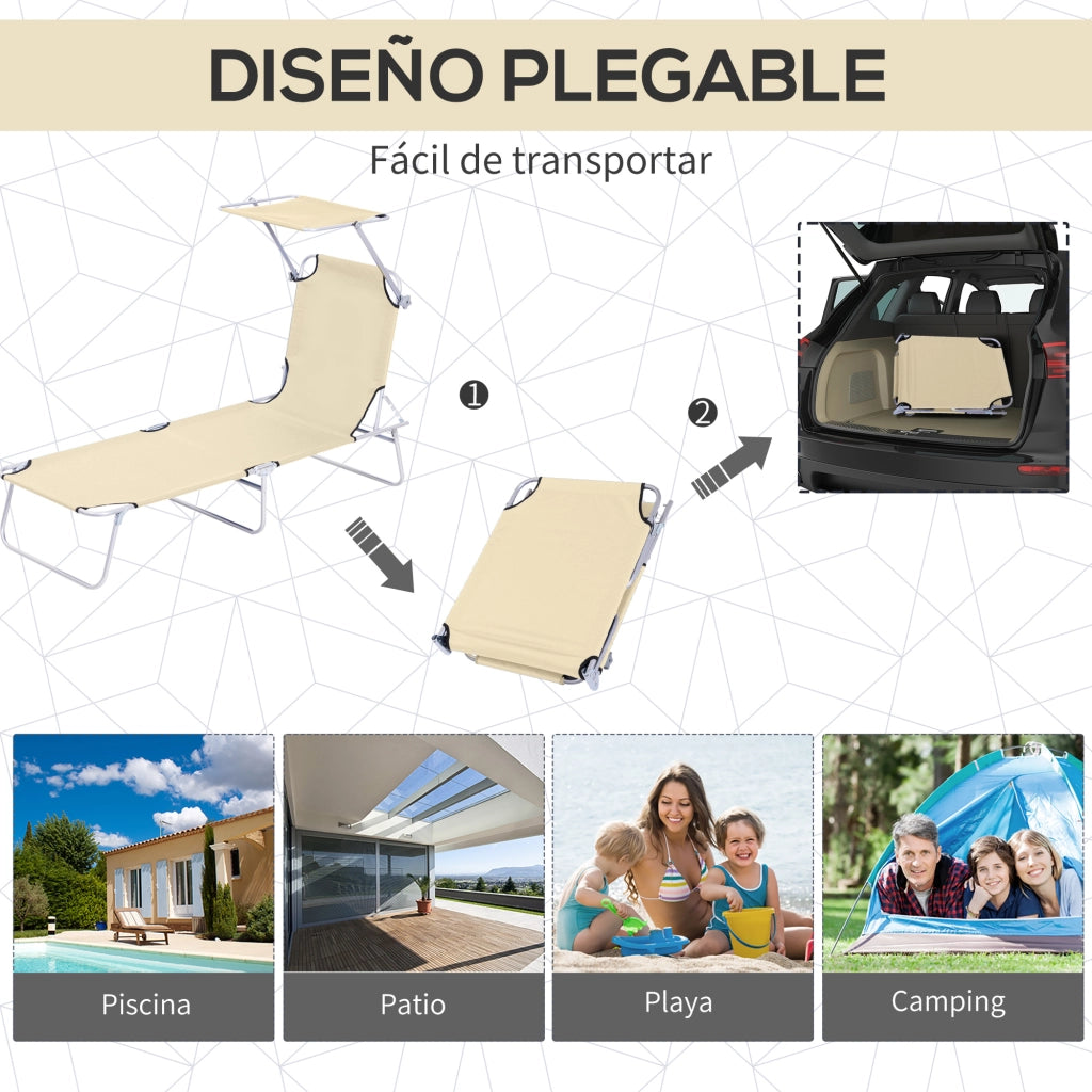 Tumbona Pieghevole con Toldo e Schienale Regolabile per Giardino e Terrazza ¨C Zephmum ¨C 187x58x36 cm Beige