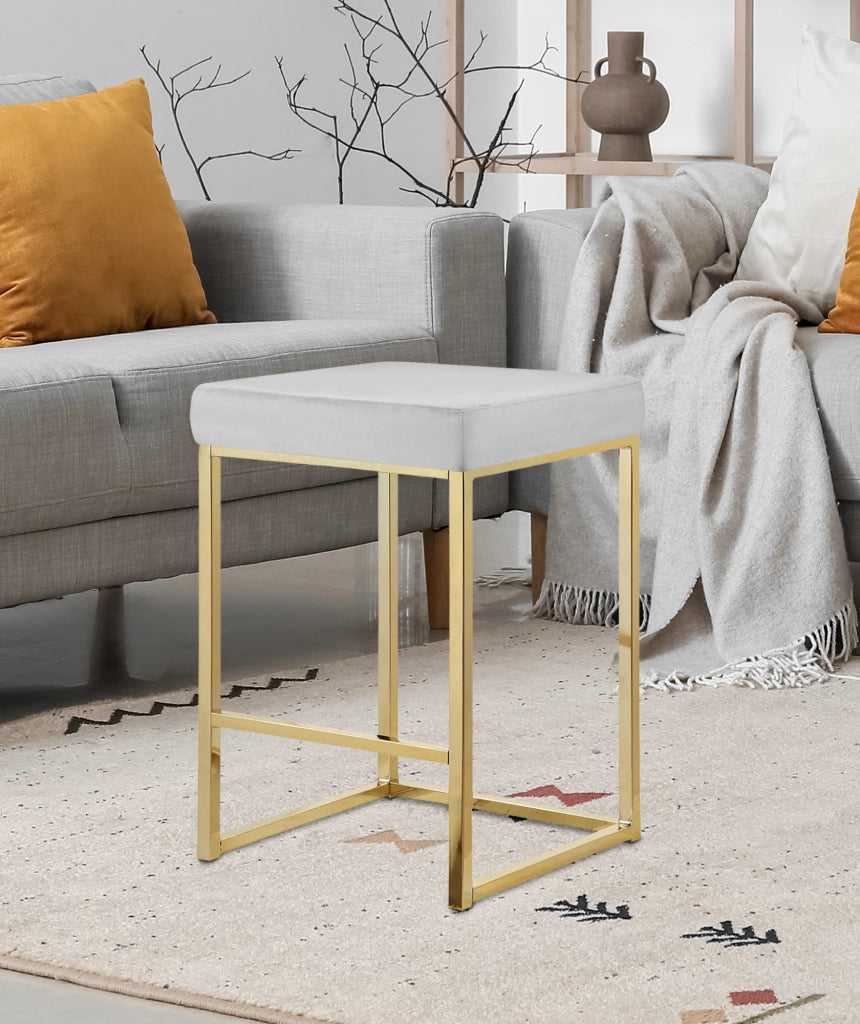 Sgabello Moderno In Velluto Sedile imbottito Gambe In Acciaio Dorato Senza Schienale Casa Sedia Cucina Bar Pub Seduta Rialzata Di Design - Grigio chiaro