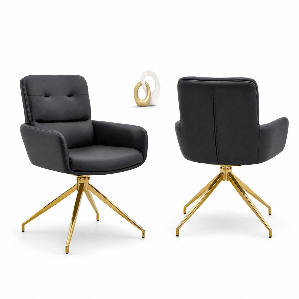 Set di 2 sedie girevoli in PU nero con gambe dorate