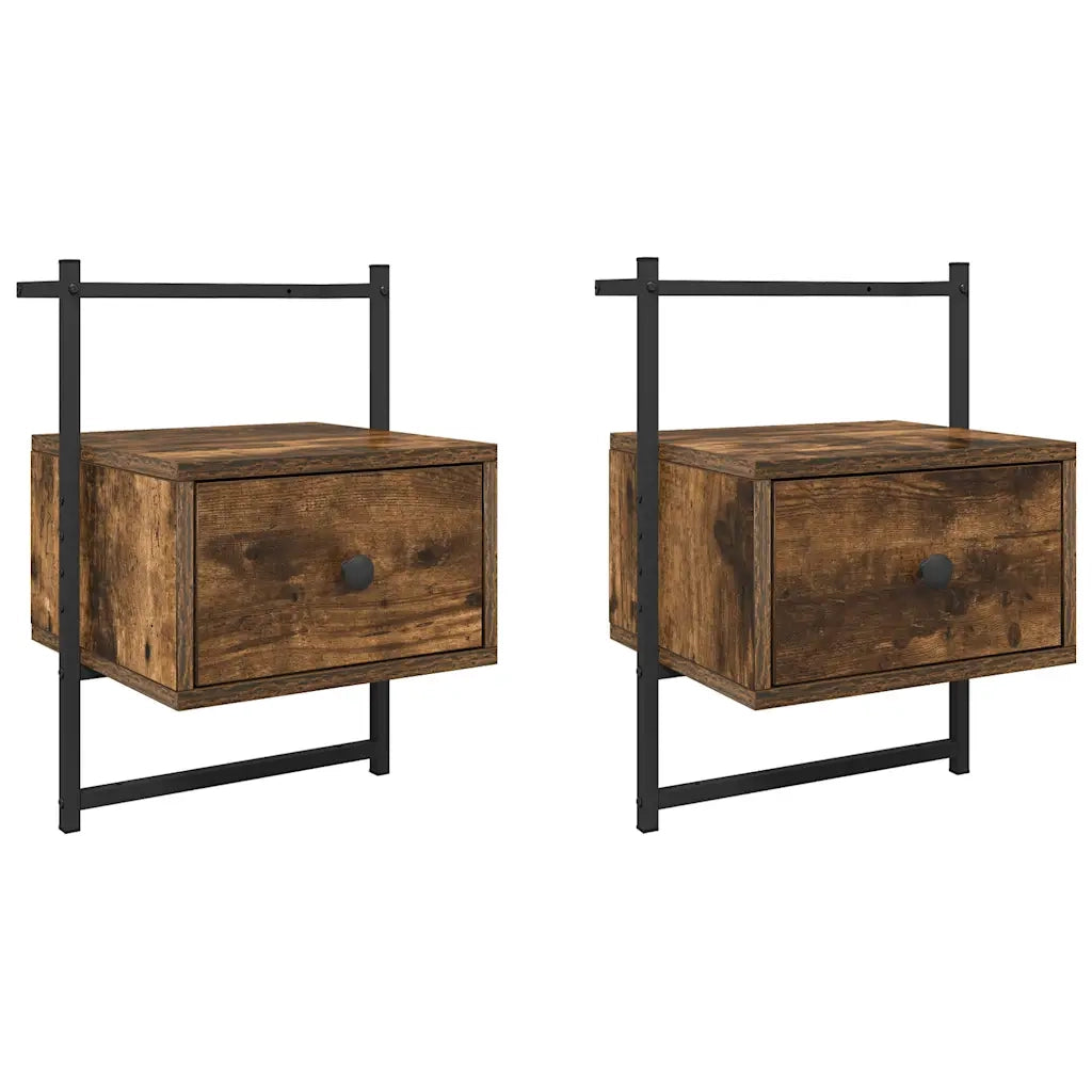 Comodini a Muro 2 pz-Set di 2 Tavolino da notte Rovere Fumo 35x30x51 cm Legno Multistrato