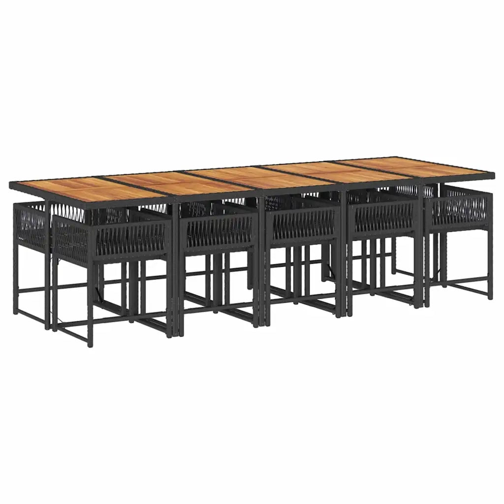 Set da Pranzo da Giardino 11 pz con Cuscini in Polyrattan Nero