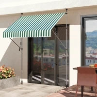 Tenda da Sole 2x1.2 m con Supporti Regolabili e Manovella, in Alluminio, Metallo e Poliestere, Verde e Bianco