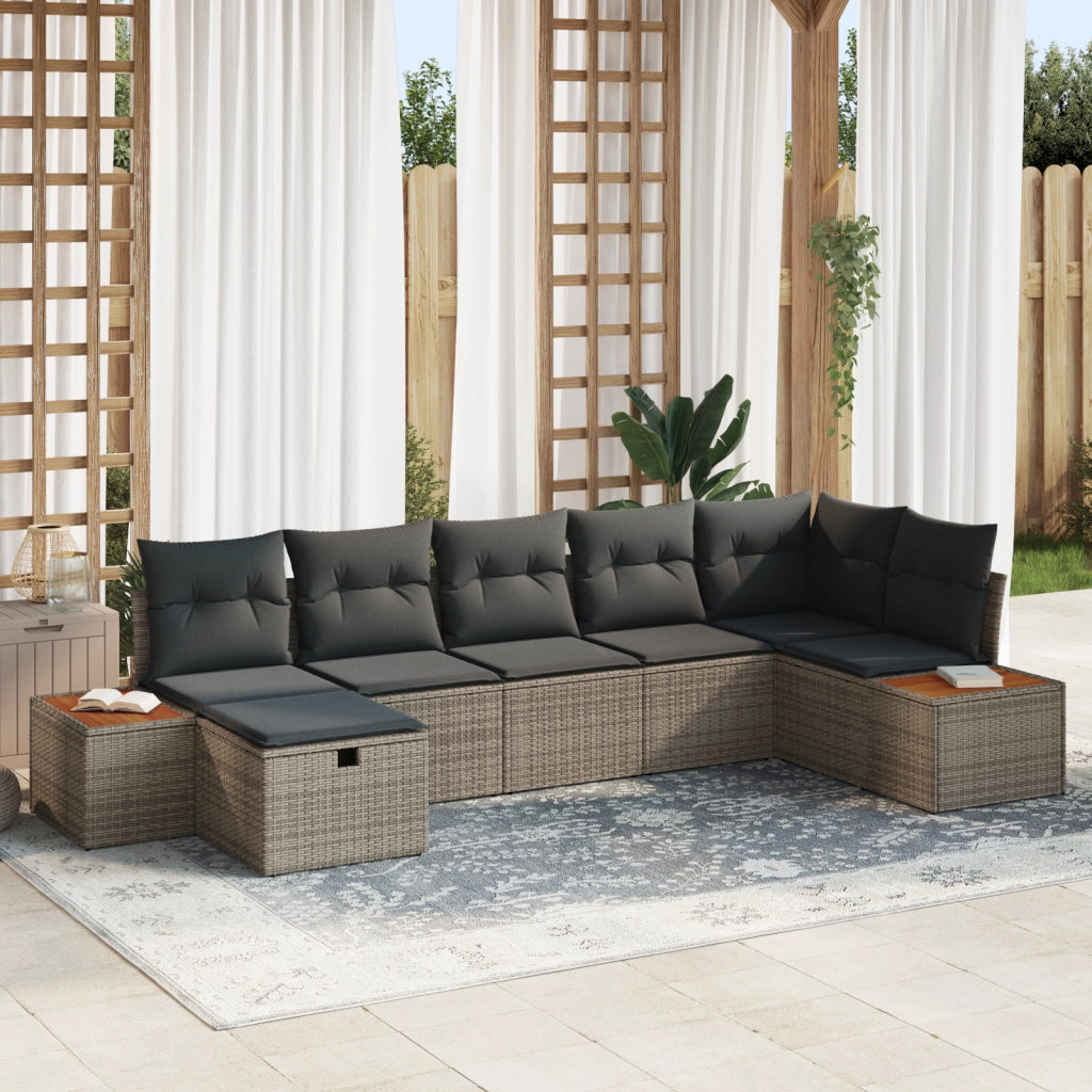 Set Divano Giardino 7 Pezzi con Cuscini Grigio Polyrattan