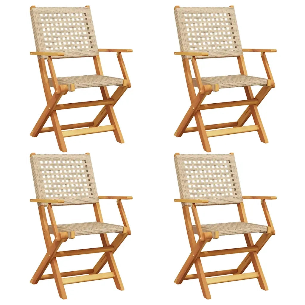 Sedie Giardino Pieghevoli 4 pz | Sedie da Esterno Beige Polyrattan e Legno Massello