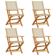 Sedie Giardino Pieghevoli 4 pz | Sedie da Esterno Beige Polyrattan e Legno Massello