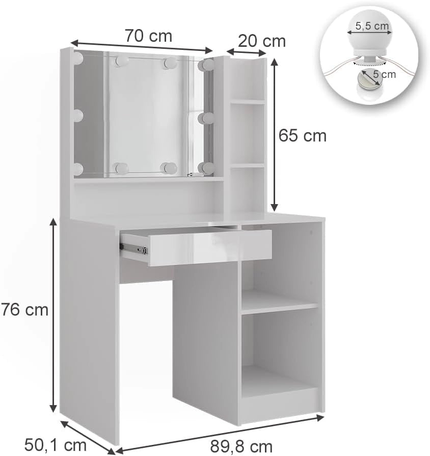 Tavolo da toeletta Sherry, Bianco/bianco lucido, 89.8 cm 4 parti