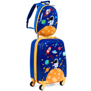 Set 2 pezzi Bagagli per bambini da viaggio con ruote girevole girevole 18" Trolley bimbo + 12" zaino Blu scuro-Bagagli e borse