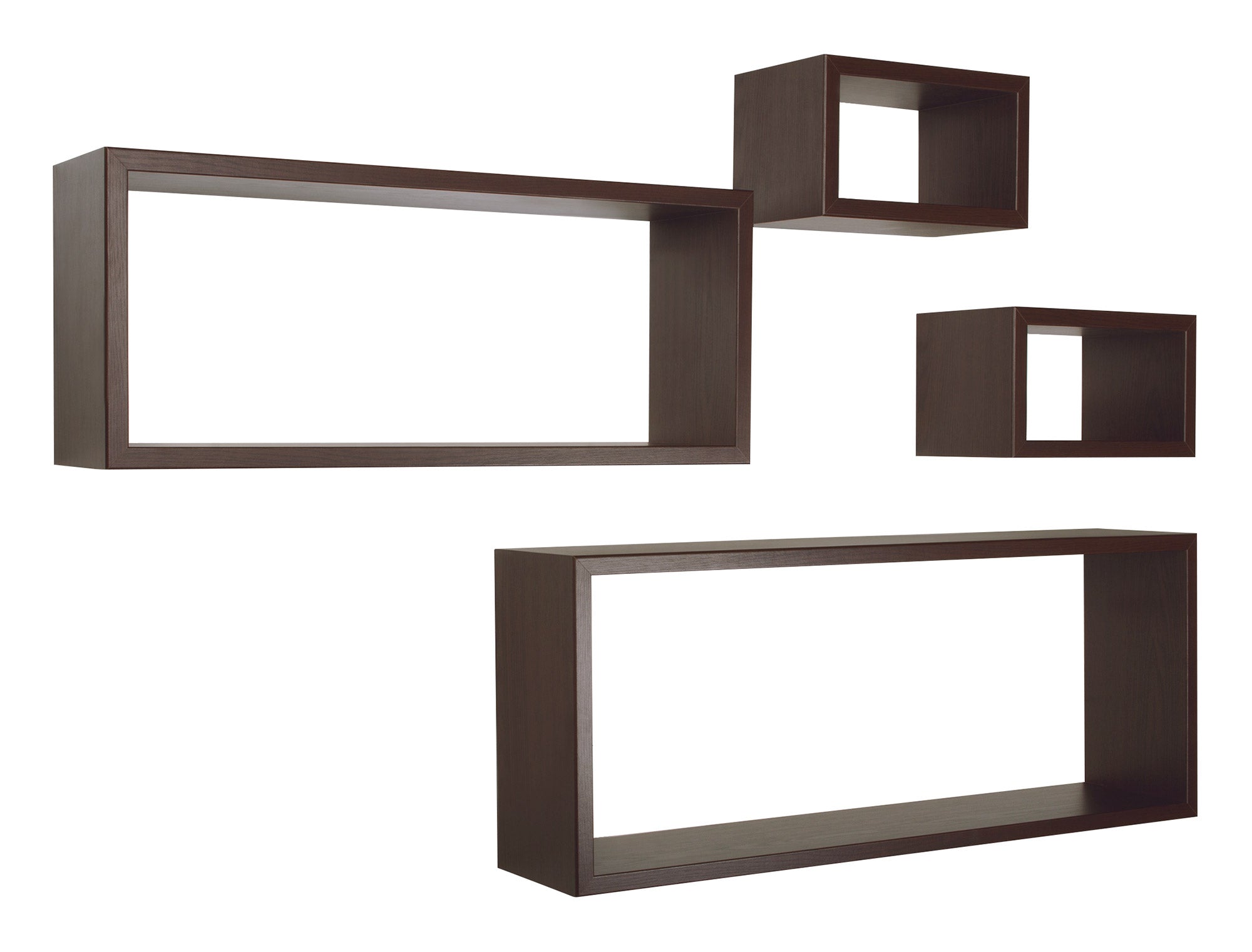 Set 3 Mensole Cubo da Parete Quadrato e Rettangolare in Fibra di Legno Merlino Wengè