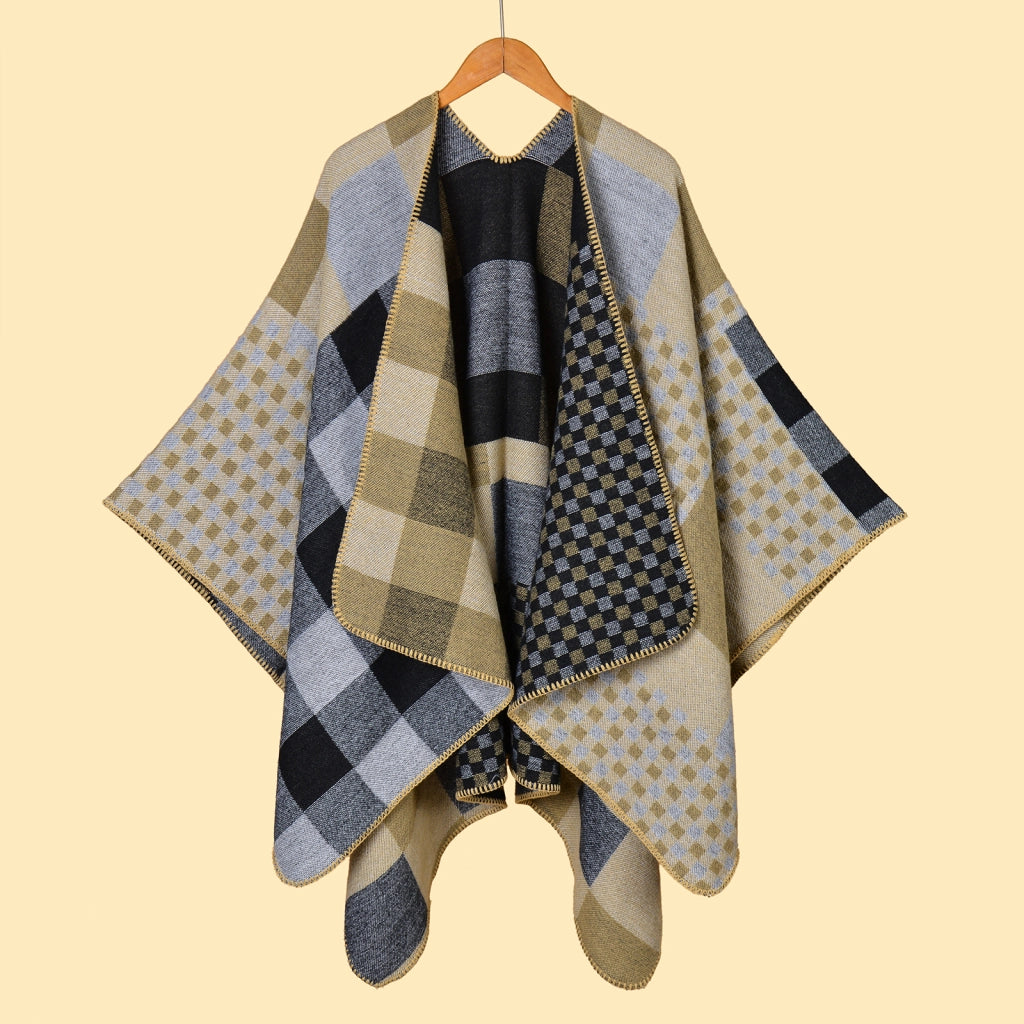 Nuova cappa da viaggio calda da donna con motivo geometrico jacquard.