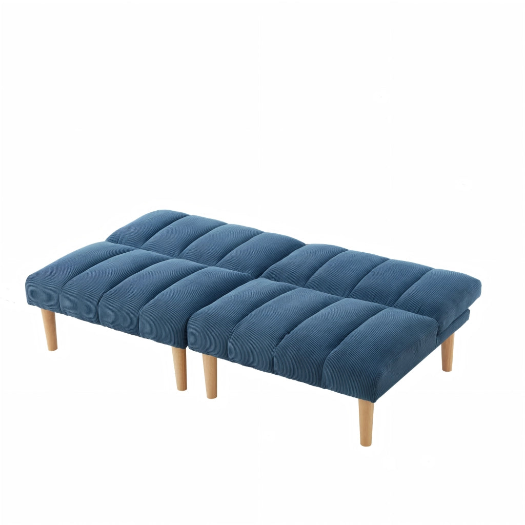 Divano letto 2 posti con schienale regolabile in 3 posizioni trasformabile in letto salvaspazio in corduroy blu
