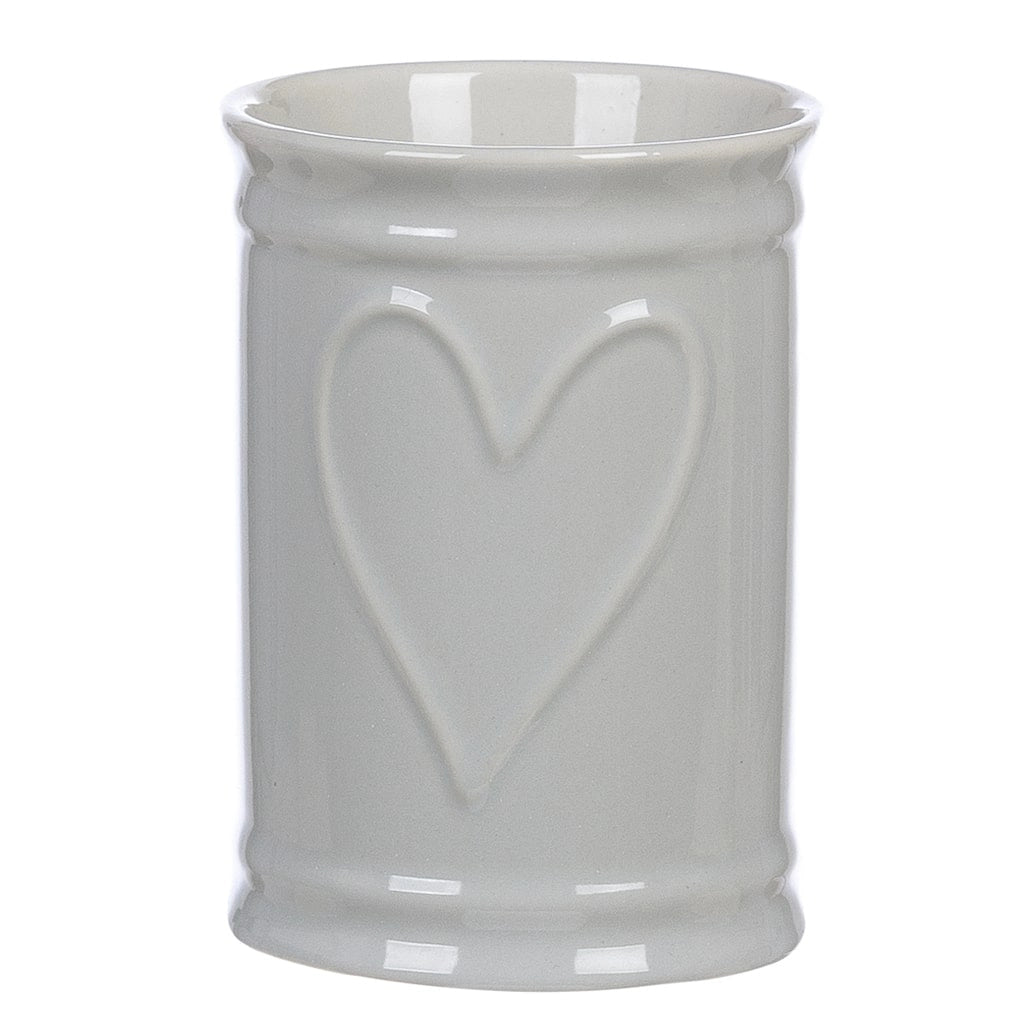 Porta Spazzolini da Denti in Ceramica con Cuore Bagno Shabby Chic Blanc Mariclò