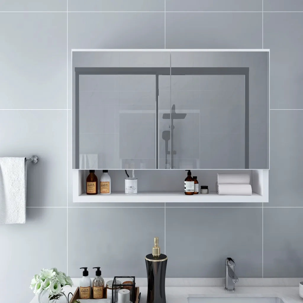 Armadietto a Specchio con LED Bianco 80x15x60 cm in MDFcod mxl 121061