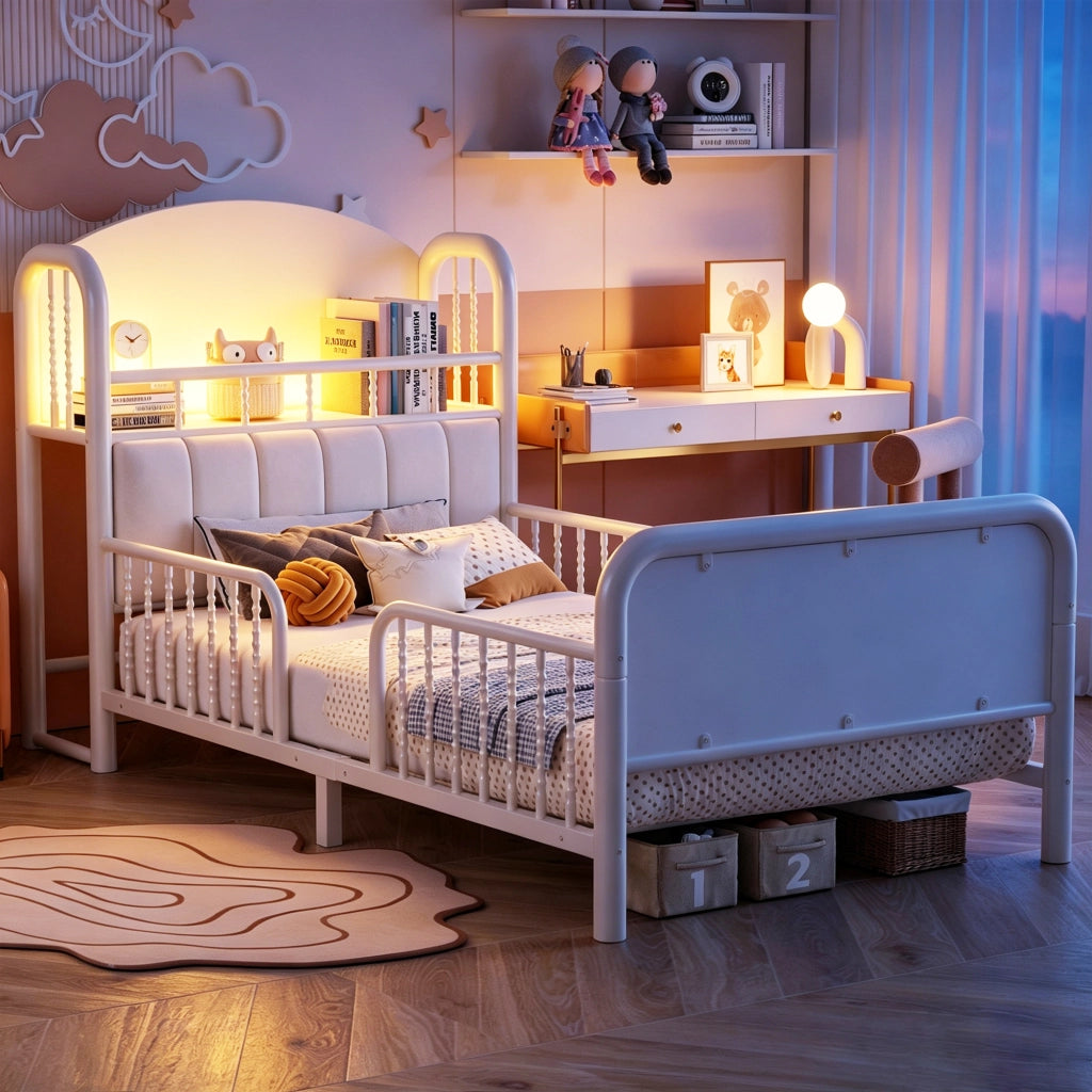 Letto singolo in metallo con testiera LED ¨C Minimal ¨C Bianco 90x200 cm