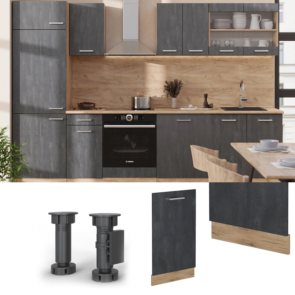 Vicco Pannello frontale della lavastoviglie Calcestruzzo nero 45 cm , PL Rovere