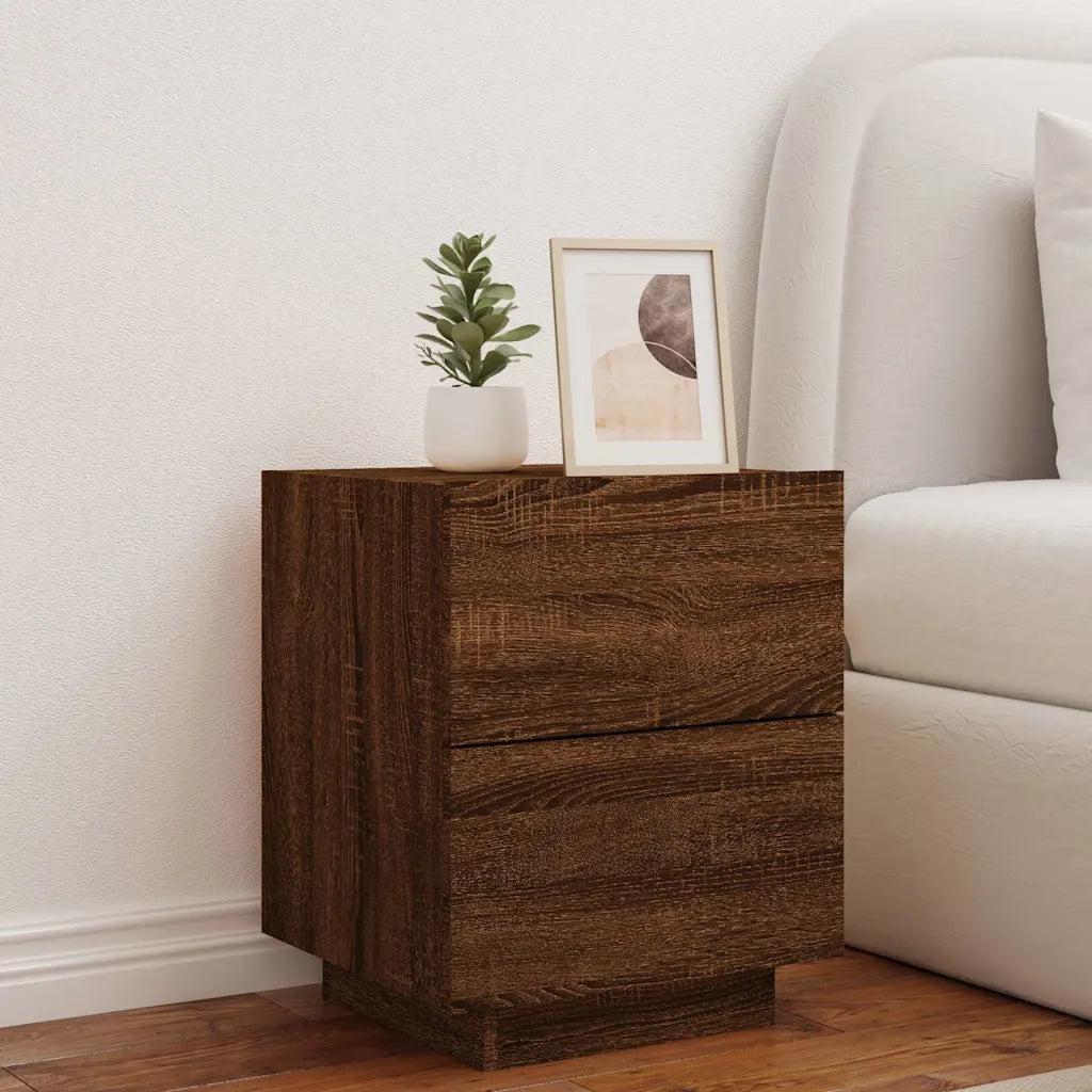 Comodino con Luci LED Rovere Marrone in Legno Multistrato 836747
