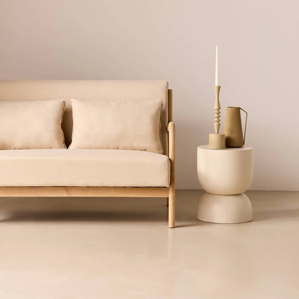 Panca stile scandinavo in legno e tessuto, 2 posti, beige
