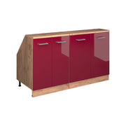 Mobile cucina sottotetto R-Line Rosso lucido/Rovere dorato 140 cm Set di 2 carcasse armadio profondità 60 cm Vicco
