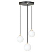 Sospensione Contemporanea Nuada 3 Luci In Acciaio Nero/Oro Sfere Vetro Bianco