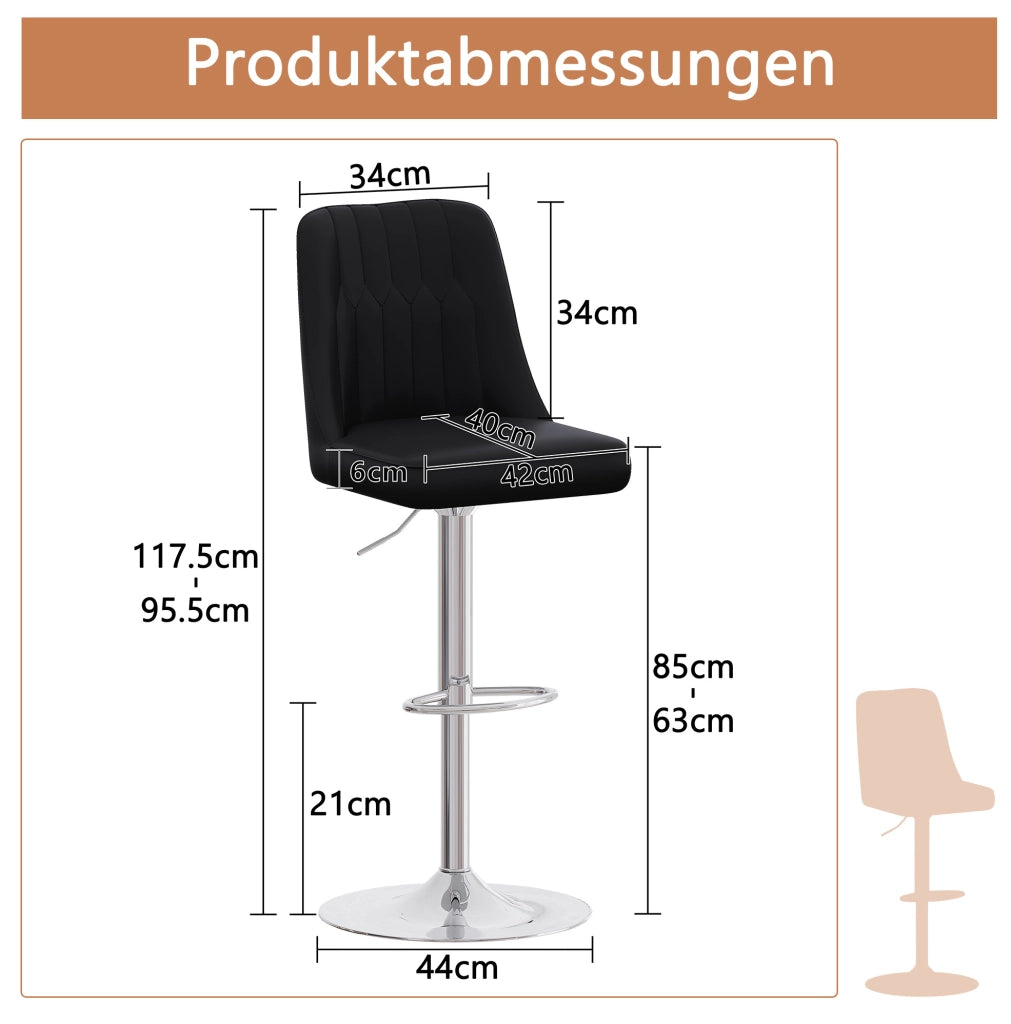 Set 2 sgabelli da bar regolabili nero argento 360° in similpelle per isola cucina