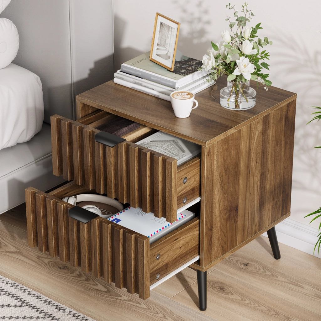 Comodino 45x40x53 cm con 2 cassetti e dispositivo antiribaltamento in MDF noce