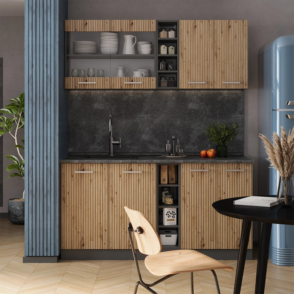 Vicco Cucina completa Rovere artigianale/antracite 160 cm , PL Marmo