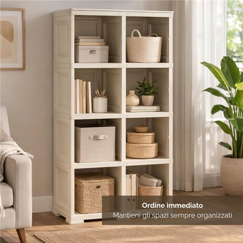SCAFFALE 4 MODULI ANGORA 79X42,5X164 CM CON 2 PUNTALI – LIBRERIA ALTA SALVASPAZIO PER ZONA LIVING E STUDIO