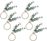 Set di anelli per tovaglia in legno di eucalipto, 6 anelli, perni di legno di foglia boho, anelli per tovaglia per feste, cene, matrimoni, banchetti, Natale, decorazione da tavola
