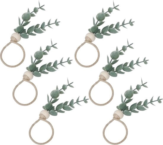 Set di anelli per tovaglia in legno di eucalipto, 6 anelli, perni di legno di foglia boho, anelli per tovaglia per feste, cene, matrimoni, banchetti, Natale, decorazione da tavola