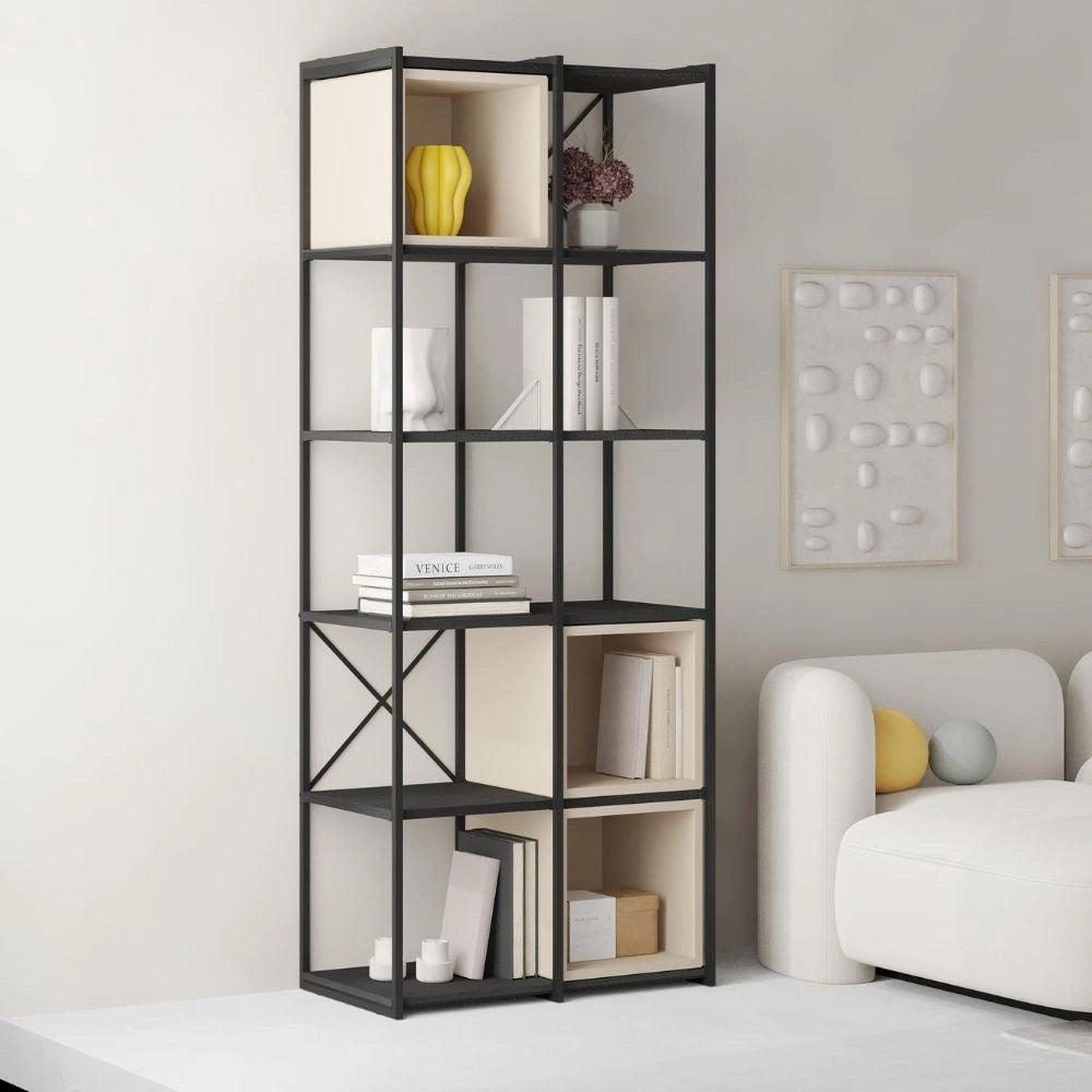 Libreria Vale Midi struttura in metallo nero e cubotti colore cashmere 70.7x39x179H – Geometria e stile industriale