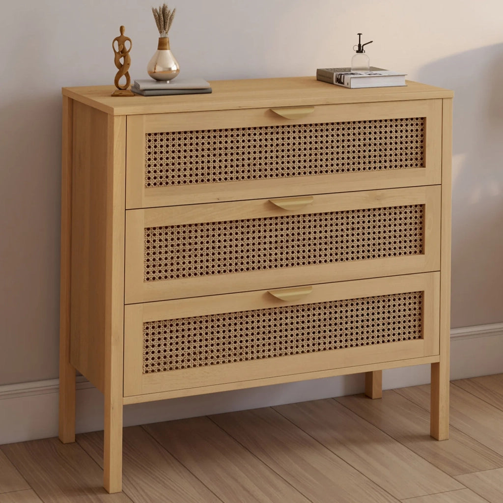 IDMarket - EDHEN Cassettone a 3 cassetti, 80 cm, in vimini color legno