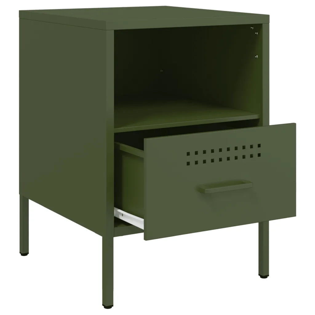 vidaXL Comodini 2 pz Verde Oliva 36x39x50,5 cm in Acciaio