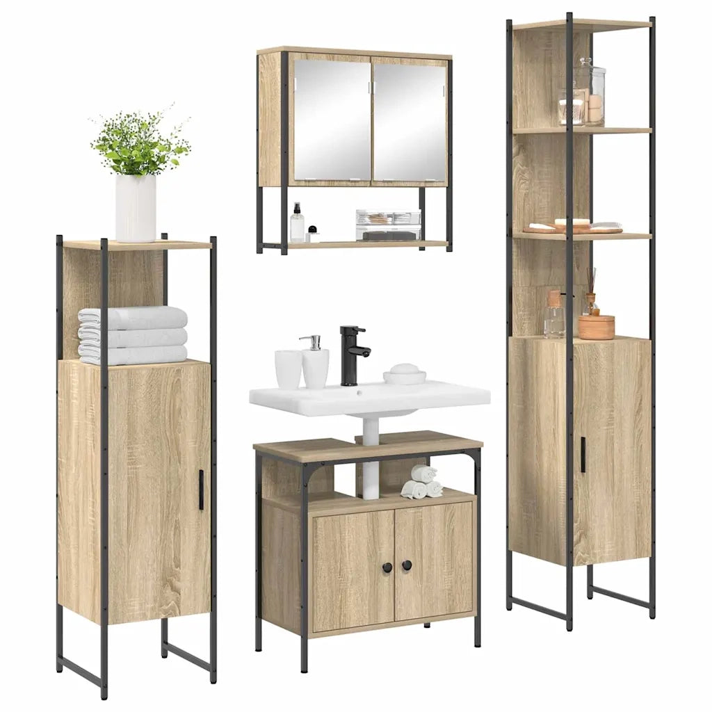 Set di mobili per il bagno con lo scaffale 4 pcs Rovere Sonoma