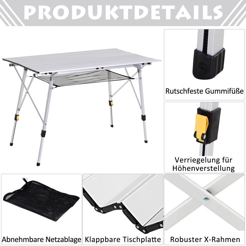 Tavolo Pieghevole da Campeggio Allungabile ¨C MINIMAL ¨C Alluminio, Argento, 120x69x59-78 cm