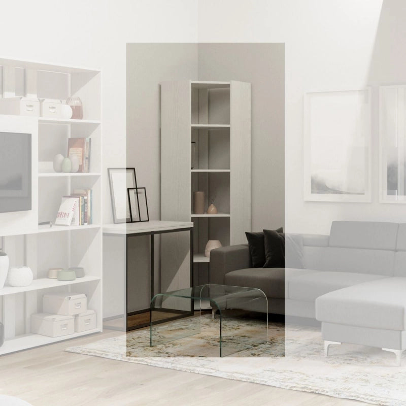 Composizione Libreria Kato Angolo 6 Ripiani 2 fianchi + 2 fasce retro - Bianco Frassino,A