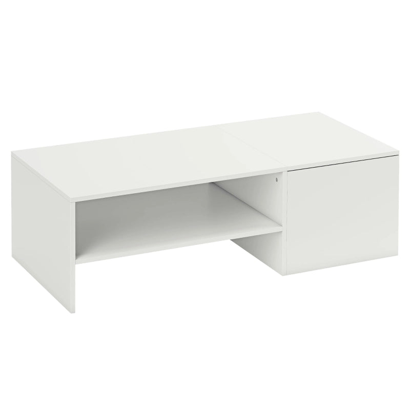 Tavolino da caffè con piano scorrevole e vano - per soggiorno - 110×52×36 cm - bianco