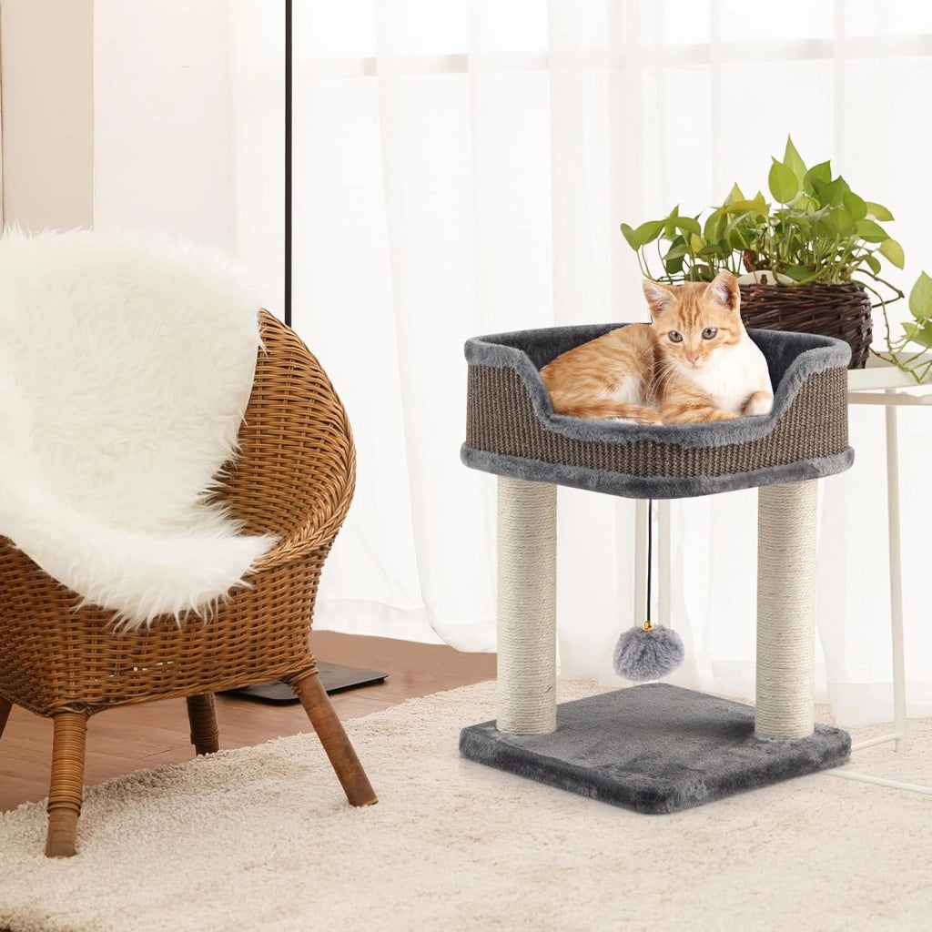 Albero tiragraffi, piccolo e stabile albero per gatti, con comodo lettino per gatti, corda di sisal per albero tiragraffi, arredamento per gatti, 39 x 39 x 50 cm